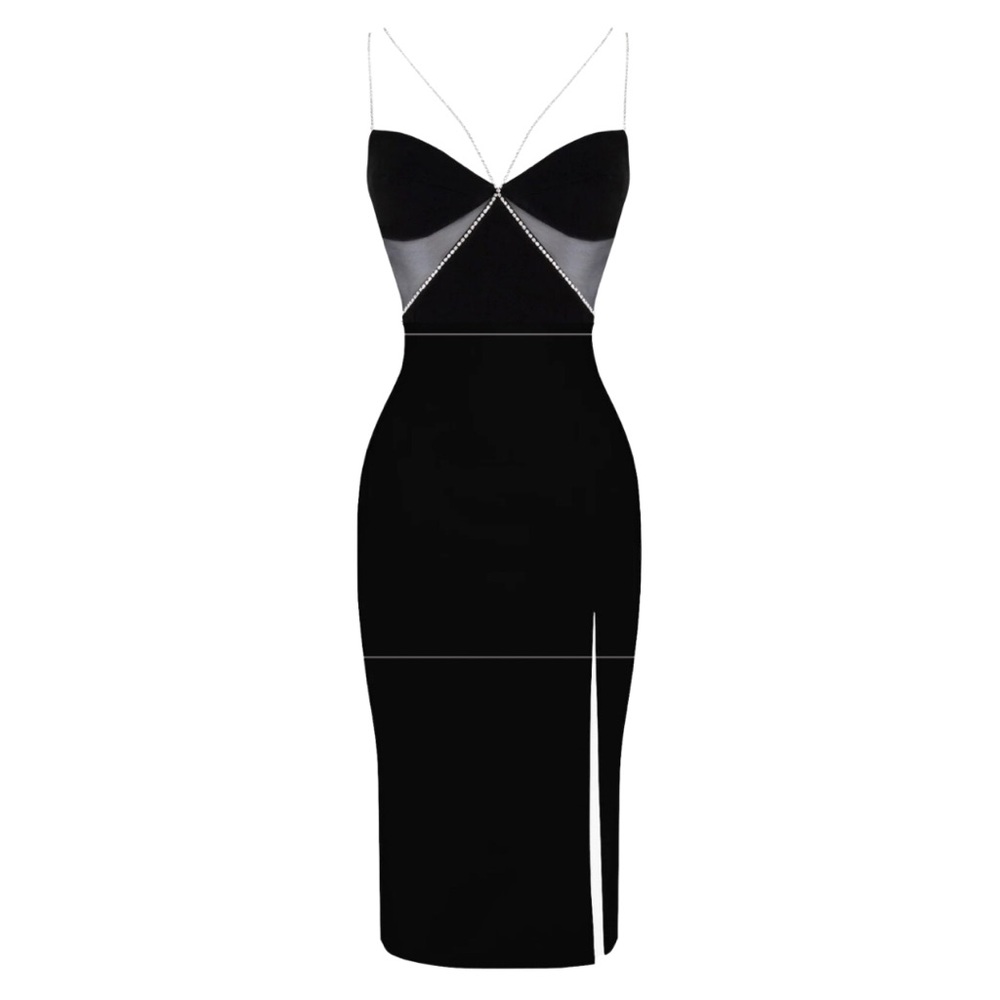 HEIRESS Beverly Hills Black Diamanté Strap Cutout Midi Dress